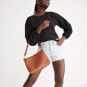 Madewell‎ Texture & Thread Eyelet Mix Ruffle-Sleeve Top in Black Size X-Small